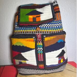 Boho Wool Backpack Aztec Print Linedd Hippie Retro Western Homemade